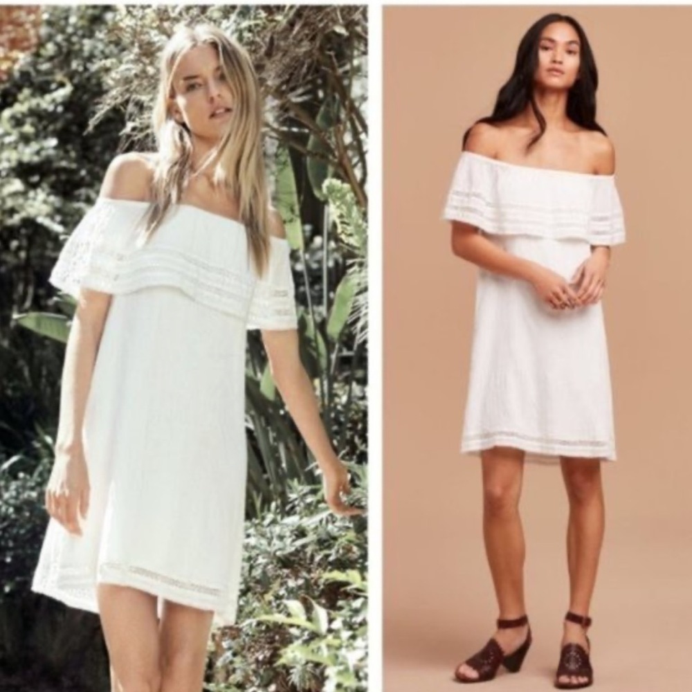 Aritzia Wilfred Emmie Off the Shoulder Mini Dress white